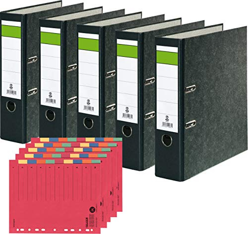Falken 5 Ordner A4 SK Rückenschild Aktenordner 8cm Wolkenmarmorbezug Büro NEU | Set mit 5 Register (10 Taben) 24 x 29,7 Karton (Set mit Register)