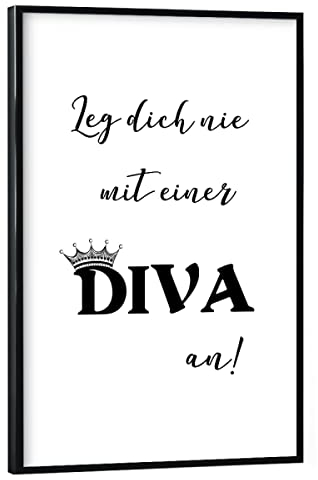 artboxONE Poster mit schwarzem Rahmen 30x20 cm Typografie Diva Spruch - Bild Diva Drag königin