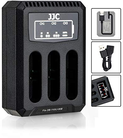 JJC Chargeur de Batterie USB Triple Adaptateur pour Ricoh GRIII WG-6, Olympus Tough TG-6, TG-5, TG-4, TG-3, TG-2, TG-1, Stylus X-Z2 iHS, SP-100 appareils Photo numériques pour Ricoh DB-110