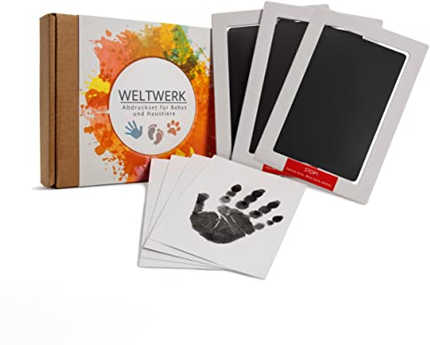 WELTWERK Abdruckset Baby Hand & Fußabdruck [2er Set] Stempelkissen für Neugeborene & Haustiere – ungiftig & sicher – Geschenk zur Geburt & Babyparty – inkl. Vorlagen zum Ausdrucken