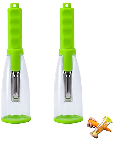 Maotrade 2 Piezas Pelador de Verduras con Contenedor Pelador Pelador de Patatas Mango Antideslizante Adecuado para Frutas de Cocina, Pepinos, Zanahorias, Manzanas, Kiwis
