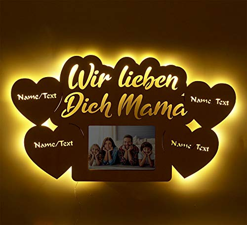 Muttertagsgeschenk LED Geschenkideen zum Geburtstag für die Mama Mutter personalisiert mit Namen Gravur Bilderrahmen 10 x 15 cm