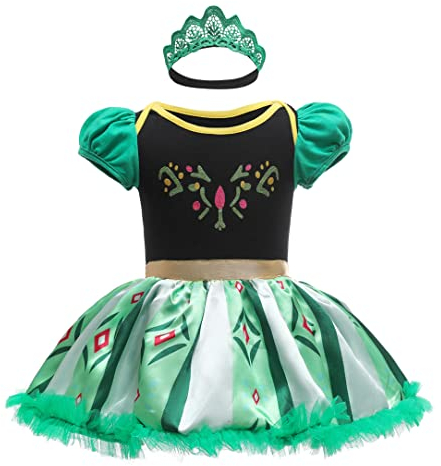 Lito Angels Prinzessin Anna Kleid mit Stirnband für Baby Mädchen, Eiskönigin Body Strampler Kostüm Verkleidung, Größe 12-18 Monate, Grün 298