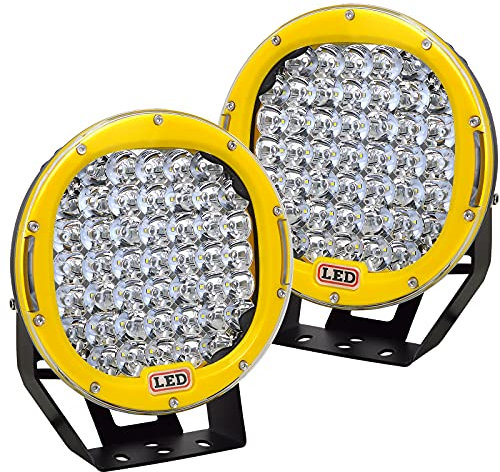 AUXTINGS 2 Stück 22,9 cm 225 W LED Pods Lichtleiste gelb rund 20200 lm wasserdicht Spot Beam LED Arbeitslicht Offroad Lichter Fahrlicht Kompatibel mit LKW SUV Traktor Boot