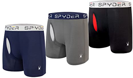 Spyder Performance Mesh Mens Boxer Briefs Sports Underwear 3 Pack /Fly Front (Medium, Grey/Black/Grey)