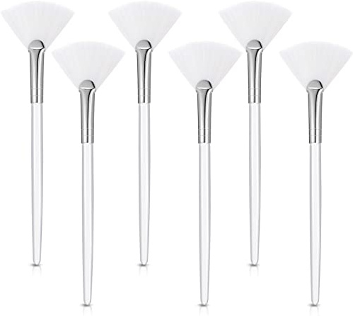 Maitys 6 Pieces Fan Mask Brushes Soft Fan Facial Mask Applicator Tools Brush Makeup Brushes Cosmetic Tools with Handle for Makeup Women(White Hair)