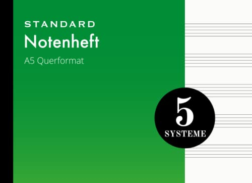 Notenheft A5 Querformat | Grün: Blanko Notizbuch mit Notenlinien | 110 Seiten - 55 Blatt | 5 Systeme pro Seite