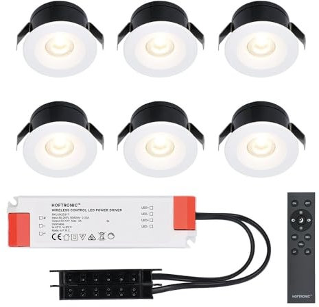 HOFTRONIC 6x Cadiz - Mini LED Einbaustrahler 12v mit Trafo 3W - Dimmbar - für Badezimmer und Terrassendach - IP44 wasserdicht - Weiß - Lochmaß 40mm Einbautiefe 26mm - Blendfrei - innen und außen