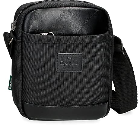 Pepe Jeans Sander Medium Black Umhängetasche 17X22X6 cm Polyester mit Details aus Kunstleder