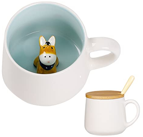 Süße Sachen Keramik Esel Kaffeetasse Teetasse Mit Deckel Löffel Lustige Tassen Geschenke für Frauen Kaffeebecher Porzellan 3D Tasse Personalisiert Cappuccino Tassen Beste Freundin Jahrestag Geschenk