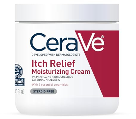 CeraVe Moisturizing Cream for Itch Relief, Anti Itch Cream with Pramoxine Hydrochloride, Relieves Itchy with Minor Skin Irritations, Sunburn Relief, Bug Bites, Fragrance Free, 16 Ounces