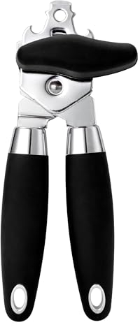 Can Opener Manual, TJ POP Heavy Duty Tin Opener for Arthritic Hands, UK Can Openers That Work with Stainless Steel Sharp Blade, Smooth Edge Non-Slip Handles (Black)