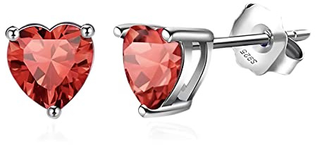 Loutade 925 Sterling Silber Herz Ohrstecker Damen - Liebe Geburtsstein Ohrringe, 8mm Klein Hypoallergen Schlafen Knorpel Mit Geburtsstein