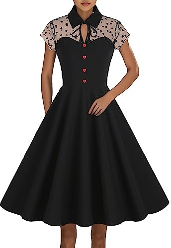 HOOUDO Damen Retro Mittelalter Kleid Damen Modisches Mesh-Gothic-Retro-Stil-Patchwork-Kleid Mittelalterliche Burgkulisse