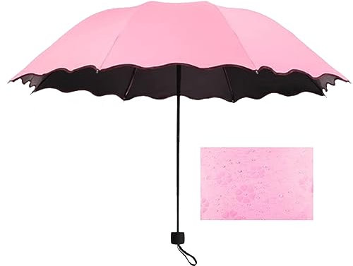 Hearda Ombrello Portatile, Ombrellone da Antivento, Ombrello Pieghevole Compatto, Apertura/Chiusura Manualeombrello Pioggia Asciugatura Rapida Ombrello da Viaggio (Rosa,Diametro 96 cm)
