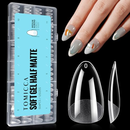 TOMICCA 504 Pièces Capsule Americaine Ongle Amande Moyen, 12 Tailles Clair Mat Faux Ongles, Avec Valise De Rangement, Acrylique Pose Americaine Capsule pour Les Extensions Bricolage Et Diy Nail Art