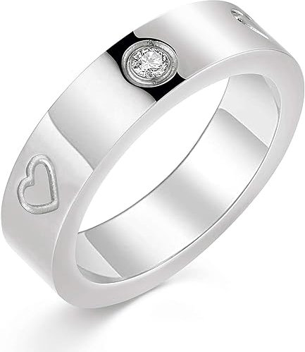 aesdox Anelli Donna Amore in Oro 18K/Argento/Rosa Placcato con Zirconi, Regali per Fedi Nuziali con Anelli di Promessa per Donne e Ragazze, Cuore Argento, Misurare 19