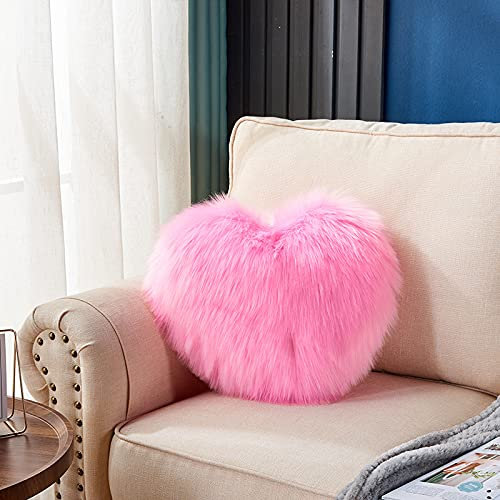 KOWAKA Cuscino a forma di cuore, super morbido, cuscino per divano, cuscino in peluche soffice, decorazione per la casa (40 cm, rosa brillante)