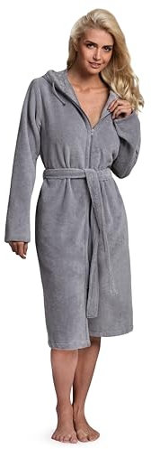 Twinzen Bademantel Damen Reißverschluss Kapuze - Bademantel Damen flauschig aus superweicher Öko-Tex Baumwolle Grau - Größe XL