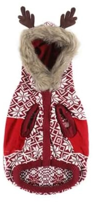 MaxtiL Hundepullover Weihnachten Winterwarmer Rentier-Strickpullover mit Kapuze, Weihnachts-Hundepullover, for mittelgroße und große Hundepullover (Color : Red, Size : XS)