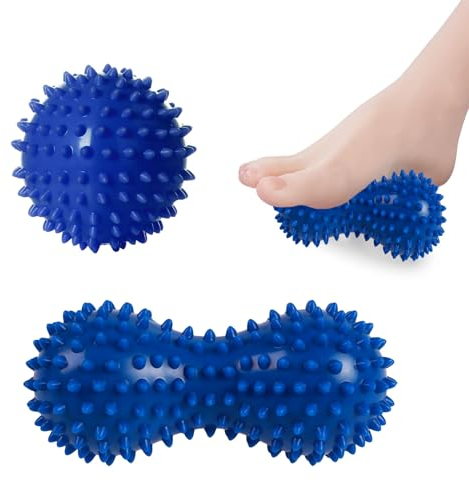 Pelota masaje,Bola de masaje de cacahuete, bolas de masaje, Pack 2 Pelotas de Masaje con Pinchos para Fascitis Plantar, bola de rodillo de mano para Pierna Espalda Mano Músculo Antiestrés