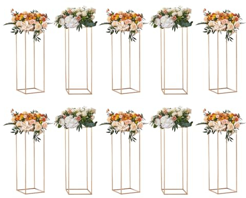 VEVOR Portafiori Cubico Colonna 10 Pezzi Matrimonio Vaso Fiori in Metallo Dorato Centrotavola per Matrimonio Altezza circa 80 cm, Espositore per Fiori per Eventi Nozze Decorazione di Feste Matrimonio