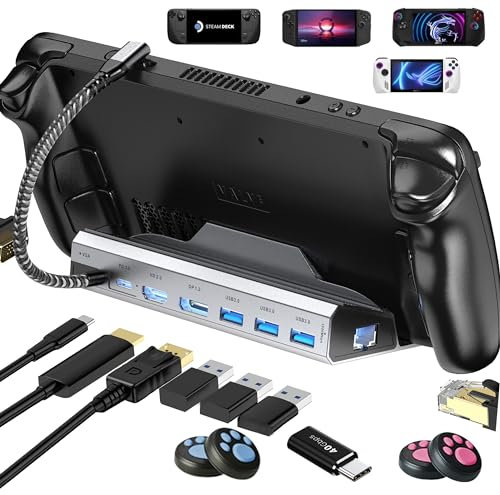 YCBUENO Docking Station 3 Monitor 8 Port in 1 USB Hub with 4K@60Hz VGA,DP1.2 2 USB3.0 Ports,1000Mbps,USB-C 100W PD,VGA Steam Deck Accessori per Valve steam deck/Rog Ally/Switch/Legion Go