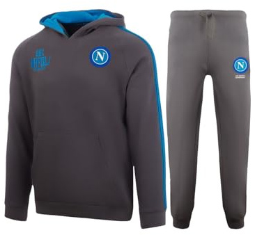 Napoli Uomo Tuta Homewear Ufficiale con Cappuccio e Banda Laterale Blu/Piombo S-XXL (S, Piombo)