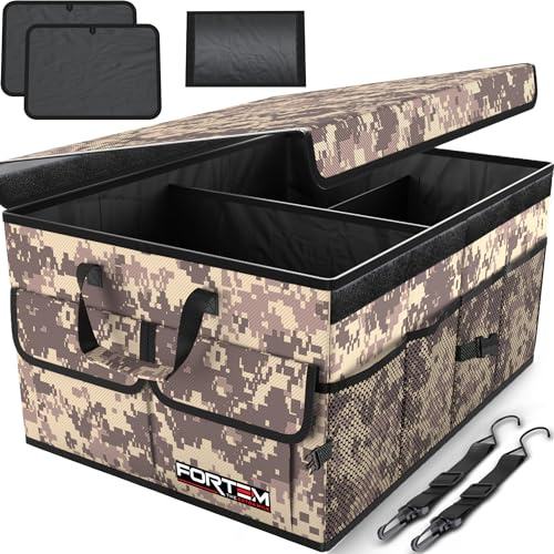 FORTEM Car Boot Organiser - Foldable Car Organiser & Storage for SUV Trucks | Car Accessories for Men Women, Collapsible Bag, Non Slip Bottom, Straps, Soft Cover, 600D Oxford, 3 Compartments, 50L
