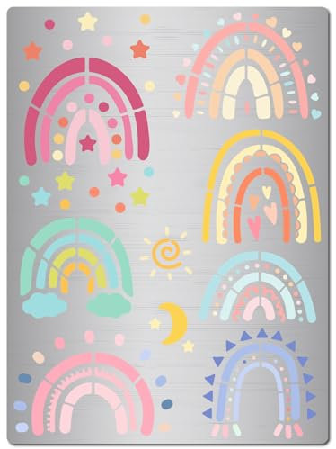 GORGECRAFT Regenbogen-Schablonen Wiederverwendbar Bohemian-Stil Stern Herz Boho Edelstahl Metall Zeichenvorlage Zum Malen Auf Holz Brennen Wandgravur Scrapbooking Kartenherstellung DIY 19x14 cm