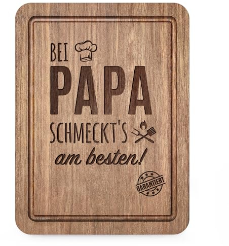 Juratar® Papà, elegante tagliere in legno di noce con scanalatura per succo, tagliere in legno come regalo per papà