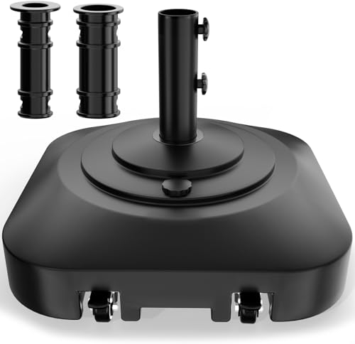 Pied de parapluie avec roulettes – Base de parasol robuste – 45,4 kg – Résistant au vent – Base de parapluie à remplir – Base de parasol carrée pour extérieur, terrasse, bord de piscine, pelouse