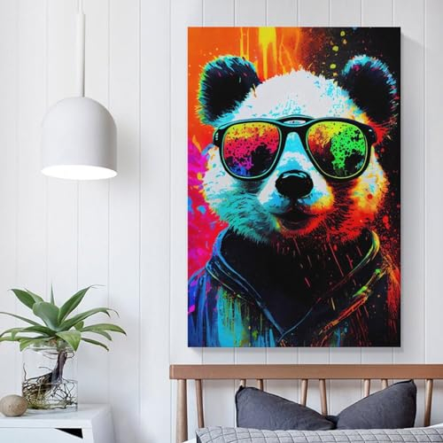 aaaaab Panda-PopArt-Tier-Wandkunst, Leinwanddruck, Gemälde, Wanddekoration, Set mit Ornamenten für Wände, Schlafzimmer, Wohnzimmer, 20 x 30 cm