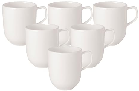 Villeroy & Boch Afina Lot de 6 tasses avec anse en porcelaine de qualité supérieure, fabriquées en Allemagne, passent au lave-vaisselle et au micro-ondes, empilables, blanches