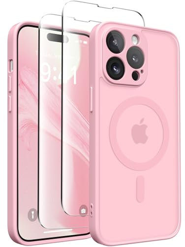 CAPRARO Magnetic for iPhone 14 Pro Case, [Compatible with MagSafe] [Full Camera Protection] Shockproof Protective Slim Translucent Matte Phone Case for iPhone 14 Pro 6.1'', Peach Pink