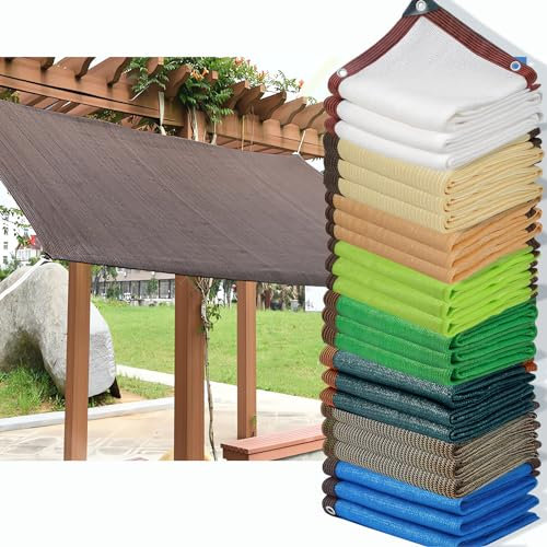 HQQMNY Auvent avec Oeillets, Filet de Protection Solaire, Filet d'ombrage à Taux d'ombrage de 90%, Filet d'ombrage résistant aux UV, Parasol de Jardin(Brun,3m x 4m)