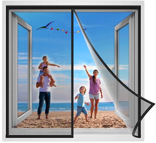 Mosquitera magnética para Ventana exterior, 155x160 cm Descubre la solución definitiva con esta cortina, no más insectos en tu hogar, resguardándote de picaduras Negro Reforzada