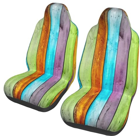 Weisupg Autositzbezug aus buntem Holz, 2-teiliges Set, Autositzschoner, universelle Vordersitzbezüge für Autos, LKWs, SUVs