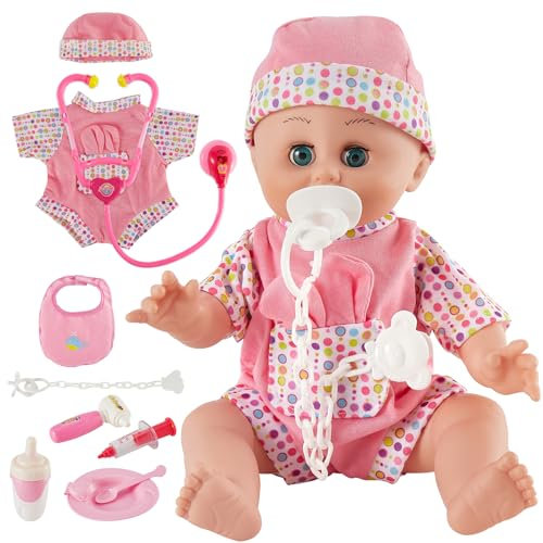 HERSITY Poupon Bébé Qui Parle, Poupée Bébé Malette Docteur Jouet, Ensemble D’Accessoires pour Poupée Jeu de Rôle Enfant Cadeau pour Enfant Garçon Fille 2 3 4 5 6 Ans