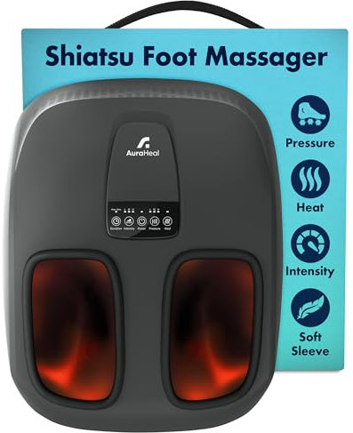 Aura Heal Shiatsu Masseur de pieds avec chaleur et pétrissage profond pour fasciite plantaire, soulagement de la neuropathie, convient aux hommes, taille 14, soulagement noir