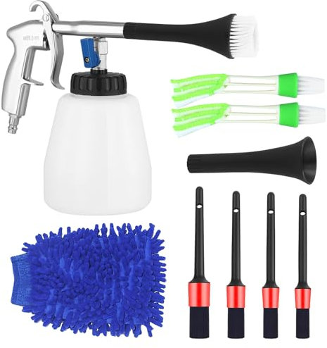 LIFEJXWEN Pistolet de nettoyage pour voiture, 60 l, 6 à 9,2 bars, portable, à air comprimé, avec buse, serviettes, gants, brosses pour tableau de bord, sièges en cuir