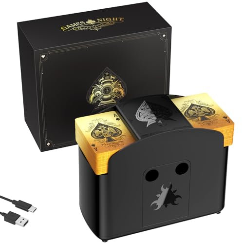 Ni-SHEN Vollautomatischer Kartenmischer 4 Decks, USB/batteriebetriebener elektrischer Mischpult, geräuscharmer Spielkarten-Shuffle für UNO, Poker, Phase 10, Skip-BO, Blackjack (Schwarz)