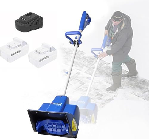 OFNHJK Spazzaneve a Batteria, Spazzaneve Elettrico da 1200 W, Pala da Neve a Batteria con Batteria, Pala da Neve elettrica, Ideale per vialetto, Patio e Pulizia del Ponte 2batteries