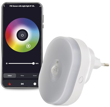 EMOS GoSmart 2in1 Infrarot-Bewegungsmelder und Nachtlicht mit App, WiFi-Bewegungssensor zur Hausautomation und farbiges Licht, Erfassungswinkel 120°, Erkennungsreichweite 5m, IP20 für Innen, 230V