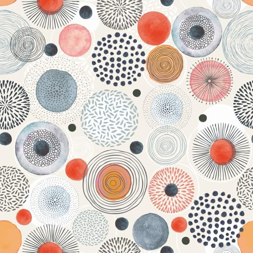 Cartoon Circle Orange Light Blue Grey Wallpaper Abstract Art Texture Watercolor Peel and Stick Wallpaper,44.5×300cm Waterproof Self Adhesive Vinyl Wall Paper for Bedroom Livinroom Cabinet Bathroom