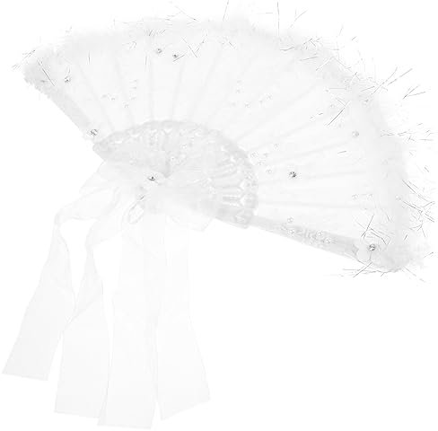 ABOOFAN Federfächer begeisterter Fan Hochzeit Handfächer Rave-Accessoires Hochzeitsfans für Gäste Wand elegant klappbarer Plume-Design-Fan Handventilator für Frauen Plastik Weiß