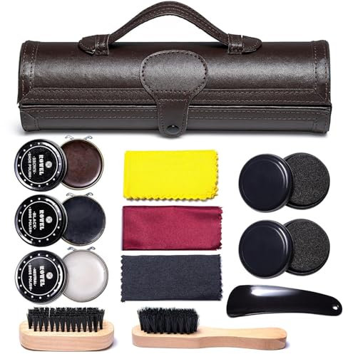 Shoe Polish Kit, Shoe Cleaning Kit Cleaning Shine Care Barrel Set For Brown Black Leather | Shoe Care Kit with Premium Soft Horsehair Bristle Dauber, Wooden Applicator, Shoehorn, Cloth