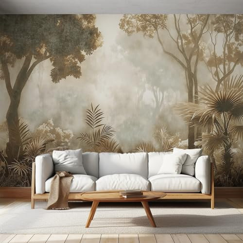 NOGAWA Papier Peint Motif Arbre Forêt, 3D Panoramique Papier Peint xxl Plante Tropicale, Papier Mural Decoratif Pour Salon, Chambre, Tapisserie Murales, Décoration Murale 350x256cm