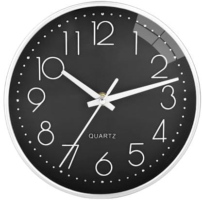 Orologio da Parete, 20 cm (8 pollici) Orologio da Parete Silenzioso, Orologio Moderno Nero, Orologio da Parete Circolare Facile Lettura, per Camera da Letto, Soggiorno, Cucina, Ufficio