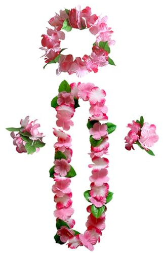 CULEB Hawaiianische Blumenkette Set,Hawaii Kette,Hawaiianische Halsketten, Kopfschmuck, Armbänder,Strandparty Kostümzubehör,Girlande Blumenkette für Karneval,Beachparty,Cheerleading,Hochzeit